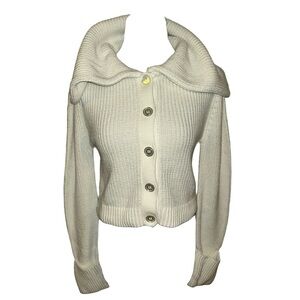 forever 21 junior’s large knit cropped button up sweater with foldable collar